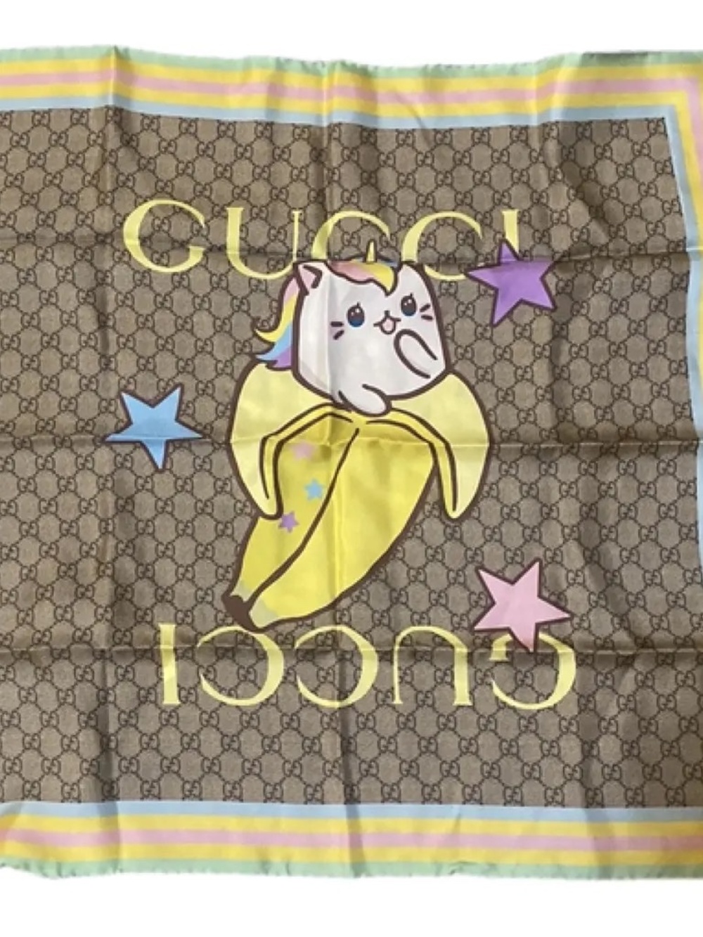 Gucci Bananya GG Web Rainbow Stars Silk Scarf